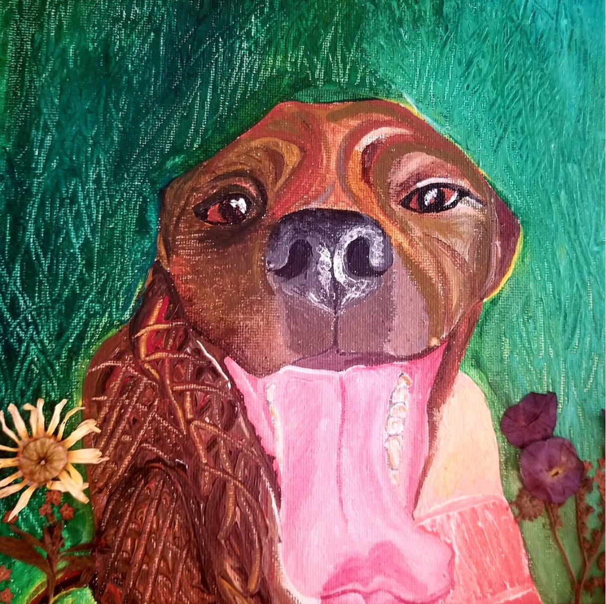 painting of dog sticking out tongue